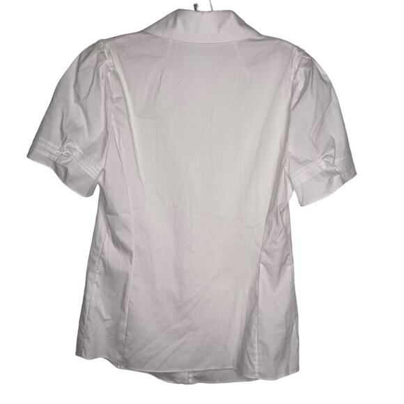 Tahari Womens Top Size Small White Short Sleeve Collared Button Front Blouse - Picture 2 of 15